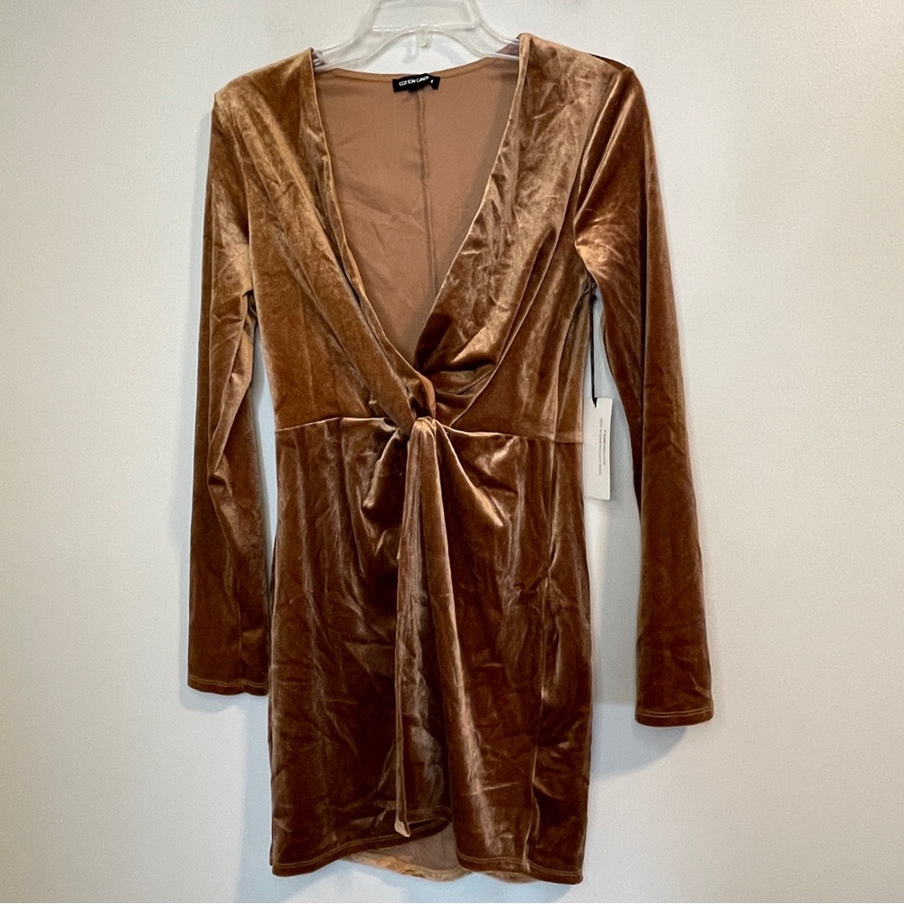 Cotton Candy Tan Velvet Long Sleeve Dress